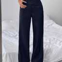 EVALESS Women's Elastic High Waist Straight Leg Pants Business Casual Work Pants Fall 2025 Button Down Zip Up Office Outfits Trousers with Pockets Navy Blue Small (Black, S)