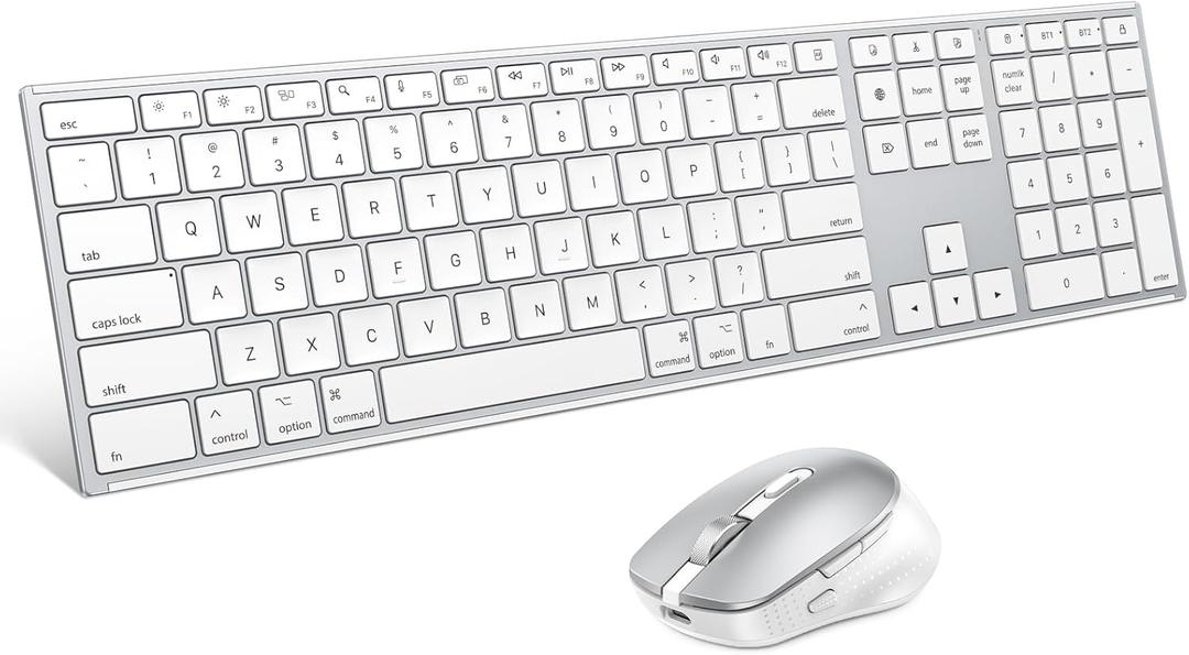 Wireless Bluetooth Keyboard and Mouse for Mac, OMOTON Forged Metal Frame Full Size Ultra Slim Keyboard Mouse Set Compatible with MacBook, iMac, Mac mini, White