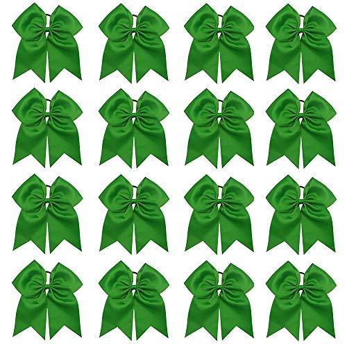 16PCS 8" Large Cheer Hair Bows Ponytail Holder Elastic Band Handmade for Cheerleading Teen Girls College Sports (Green, 16 Count (Pack of 1))