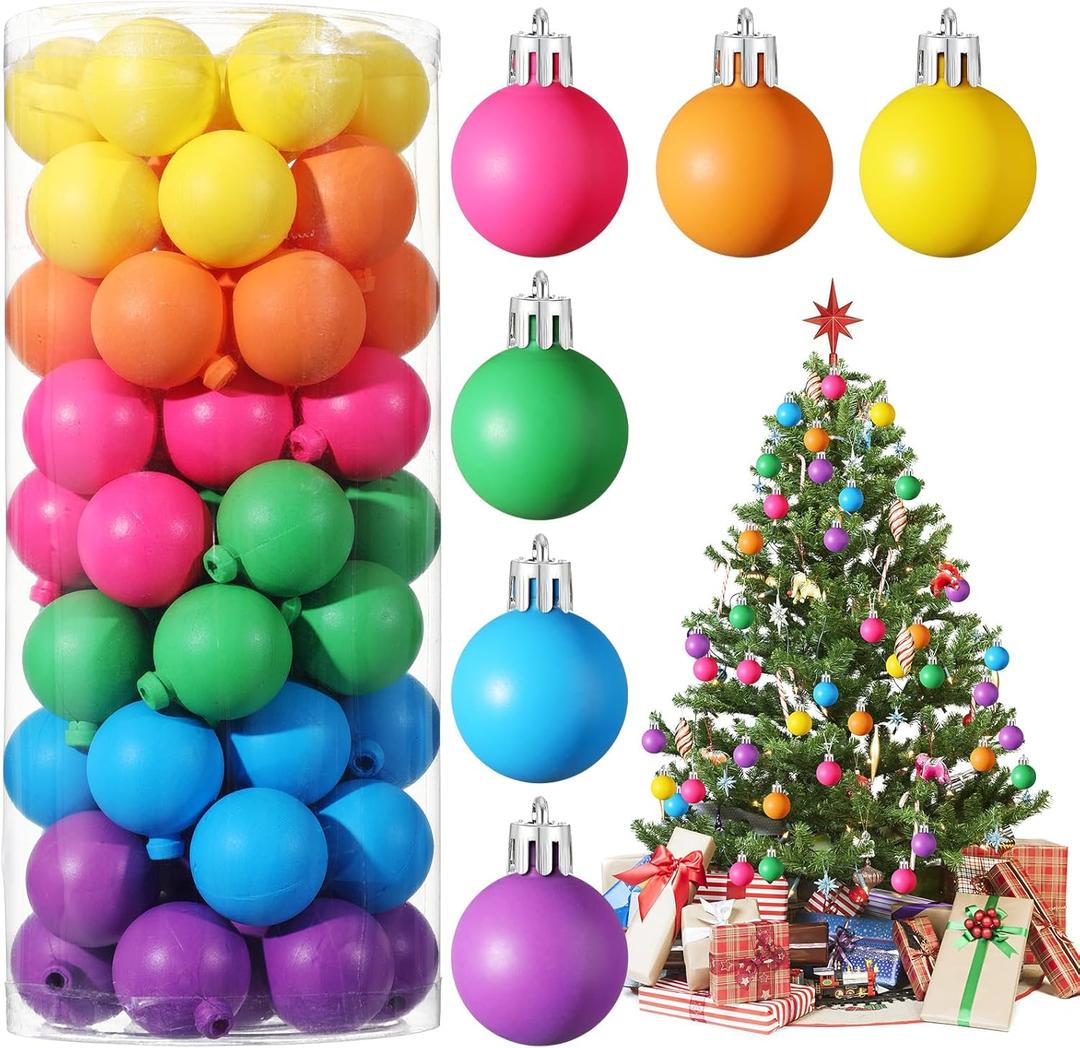 Christmas Ball Ornaments Neon Color Christmas Tree Decorations Xmas Tree Decor Colored Shatterproof Baubles Plastic Holiday Hanging Balls for Christmas Party(60 Pcs,1.18 Inch)