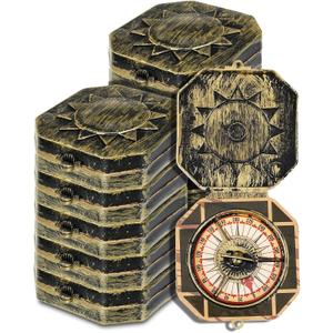 12 Pieces Pirate Party Favor Supplies, Plastic Compass for Kids Antique Captain Toy, Mini Compass Theme Party Decoration for Halloween Birthday, Cosplay Costume (Bronze)