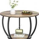GreenForest Coffee Table Round for Living Room, 27.6 inch 2 Tier Small Tea Tables with Storage, Farmhouse Center Table with Adjustable Feet, Grey Wash