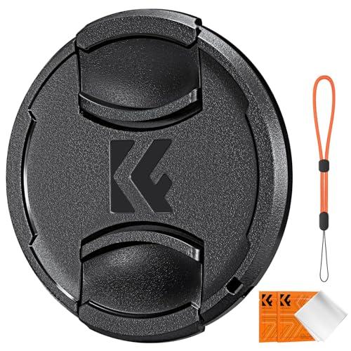 K&F Concept 77mm Lens Cap Cover, 4-in-1 Center Pinch Lens Cover + Anti-Loss Keeper Leash + Microfiber Cleaning Cloth Kits Compatible with Nikon, Canon, Sony, Fujifilm Camera Lenses