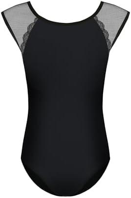 HIPPOSEUS Ballet Leotards for Girls Toddler Mesh Cap Sleeve Dance Leotard Gymnastics Outfits with Hollow Back,XM02 11-12 years