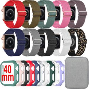 10 Pack Nylon Stretchy Band Compatible with Apple Watch Bands 40mm 41mm 42mm 44mm 45mm 46mm for Women Men, Watch Case(Compatible for Apple Watch Series 11 10 9 8 7 6 5 4 3 SE/2
