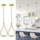 AUTELO 2 Pack Pendant Lights, Pendant Lights Kitchen Island in Brushed Gold Finish with Milky White Globe Glass, Gold Pendant Light Fixtures, Vintage Hanging Lights for Kitchen Island H9377 MGBG-2PK