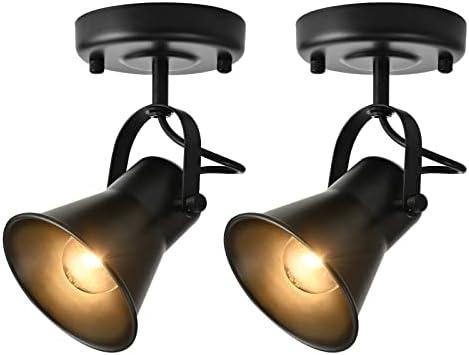 KEESFU Industrial Mini Track Lighting Ceiling Light, Black Spot Lights Indoor with Multi-Directional Adjustable Light Head, Ceiling Mount Spotlight for Bedroom Living Room Hallway Kitchen(2 Pack)