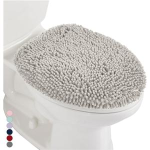 GORILLA GRIP Soft Chenille Bathroom Toilet Lid Cover, Machine Washable Seat Covers, 19.5x18.5, Stays in Place Rubber Backing, Fits Most Round, Elongated and Oblong Lids, Accessories Decor, Light Gray