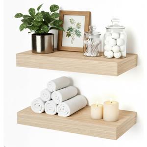 Floating Shelves for Wall, Bathroom Shelves Over Toilet, Wall Shelves & Book Shelf for Room, Hanging Shelf, Modern Wooden Wall-Mounted Small Floating Shelves, 12x7x1.5 in (Oak, Set of 2)