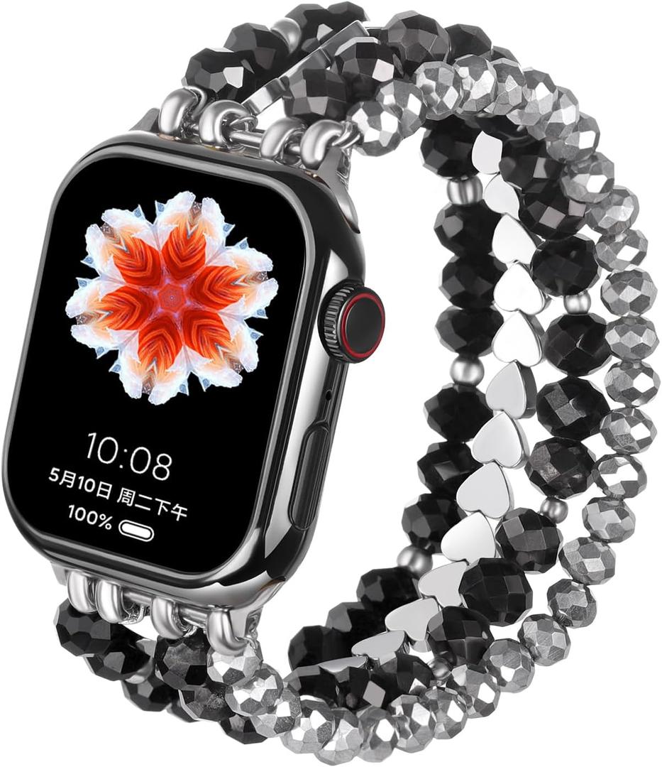 Boho Beaded Watch Bands for Apple Band 40mm 38mm 41mm 44mm 42mm 45mm Series 8/7/SE/6/5/4/3/2/1 Women Handmade Iwatch Band Cute Dressy Beads Stretchy Strap for iWatch Bands Replacement (38mm/40mm/41mm,