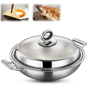 Titanium Hammered Wok with Double Handles, 2026 New Multifunctional Ultra-Durable Scratch-Resistant Non Stick Even Heating Titanium Wok for Cooking,with lid,15.75IN