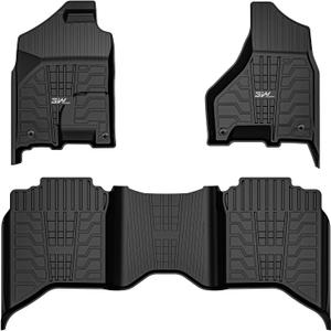 3W Floor Mats Fit for 2013-2018 Dodge Ram 1500/2500/3500 Crew Cab, 2019-2024 Dodge Ram 1500 Classic Crew Cab All Weather TPE Custome Fit Accessroies Floor Liner for Ram Full Set Car Mats