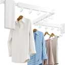 Clothes Drying Rack Wall Mounted, Retractable Drying Racks for Laundry, Foldable Drying Rack With 12 Hooks, Sturdy Tri-Fold Wall Mounted Space Saver for Laundry Room Balcony Bathroom - 49.8", White