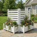 Vinyl Privacy Fence with Planter Box - 36"W X 45"H Decorative Outdoor Privacy Screen, No-Dig Freestanding Garden Fence for Patio, Backyard & Balcony, Weather-Resistant White Fence - 2 Panels