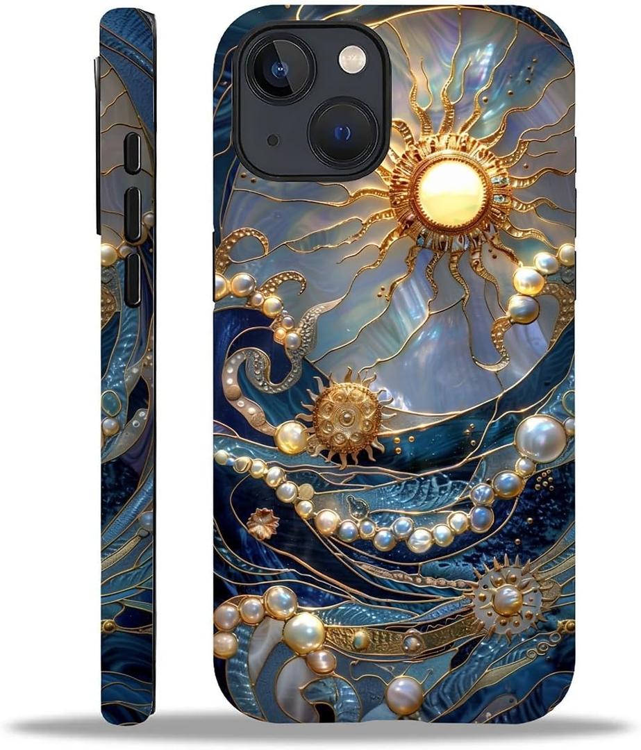 ZHEGAILIAN Case for iPhone 13 iPhone 14,The Sun Shines On The Waves for 2 in 1 Hard Shell + Soft Silicone,Shockproof Bumper Drop Protective Case