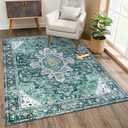 SHACOS 3x5 ft Vintage Area Rug Washable Non Slip Soft Low Pile Carpet for Entryway Living Room Bedroom Dorm Bedside Kitchen, Teal Blue 3'x5' (3' x 5' (Rectangular))