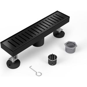 Black Shower Drain 18 Inch, Modern Linear Shower Drain Matte Black
