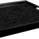 35 * 35 inches Leather Rectangle Serving Tray with Hole Handles,High-End Light Large Service Tray for Ottoman Tray, Tea, Food, Butler - Countertop, Kitchen,Family Dinner, Picnic (Black)