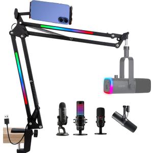 SUNMON RGB Boom Arm - Mic Arm With RGB Light, Adjustable 11 Light Modes, Microphone Boom Arm With Adapter Compatible with Fifine Microphone, Blue Yeti, HyperX QuadCast and Most Gaming Mic SUNMON RGB Boom Arm - Mic Arm With RGB Light, Adjustable 11 Light Modes, Microphone Boom Arm With Adapter Compatible with Fifine Microphone, Blue Yeti, HyperX QuadCast and Most Gaming Mic