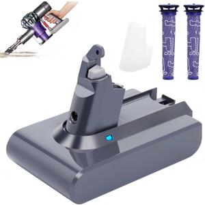 Lasica V6 Replacement Battery w/2 Filters, Compatible with Dyson V6 SV03 SV04 SV05 SV06 SV07 SV09 DC58 DC59 DC61 DC62 DC72 DC74 V6Animal, V6Absolute, V6Motorhead, V6Slim, V6 Vacuum Replacement Battery