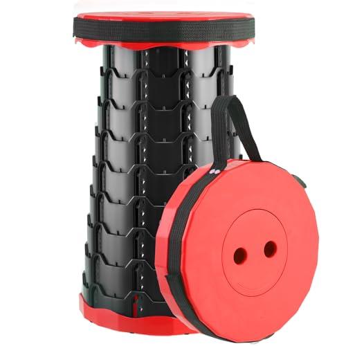 Doseno Foldable Stool, Camping Stools for Adults Thickened Portable Collapsible Retractable Stool for Fishing, Camp Chair for Hiking, BBQ, Parties, Outdoor Activities (Red)