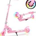 Scooter for Kids Ages 3-12 - Kids Kick Scooters with Led Light Up Wheels & 3 Levels Adjustable Handlebar, Lightweight Foldable 2 Wheel Girly Pink Scooter Christmas Birthday for Girls Boys. (Girly Pink)