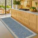 Boho 2x6 Non Slip Kitchen Rug Runner - Light Blue Washable Rug for Bathroom, Laundry Room, Hallway, Non Slip with Rubber Backing, Floral Eclectic Unique Runner Decor