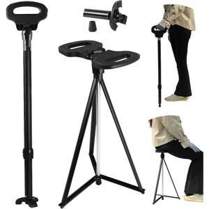 Walking Cane with Seat for Men & Women,Portable Cane Seat with Carry Bag,Lightweight Anti-Slip Walking Stick for Seniors & Adults,Foldable Adjustable Cane Chair for Travel Hiking (black)