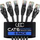 Cat 6 Ethernet Cable 10 FT 6 Pack, Cat6 RJ45 Ethernet Patch Cables, High-Speed Computer Wire 10Gbps 500Mhz, UTP Cat6 Internet LAN Cable Cord for Router Modem PS4/5 Xbox, Outdoor&Indoor - Black