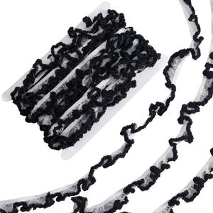 10 Yards 7/8 Inch Black White Pleated Ruffle Trim Ruffled Fuzzy Fluffy Edge Gathered Organza Chiffon Yarn Fabric Ribbon Elastic Lace Trimming for Sewing Making Crafts Clothes Dresses Costume