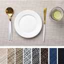 LEXMORE Placemats Set of 6 Vinyl/Plastic Woven Place Mats for Kitchen Table Indoor/Outdoor Washable Placemat Wipeable Dining Table Mats(A-Beige White)