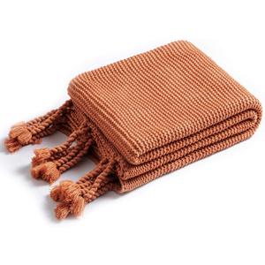 RUDONG M Knitted Throw Blanket with Fringe, Rust Orange Knit Throw Blanket for Couch Bed Sofa 60" x 80"
