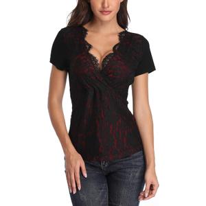 MISS MOLY Women's Scallop V Neck Sexy Sleeveless Lace Tank Top Elegant Slim Fit Summer Tops Blouse Shirts (Medium, #2-burgundy)