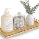 Bathroom Tray for Counter Top Organizer  Oak Wood Vanity Tray with Metal Frame for Dresser, Kitchen, Nightstand  Gold & Oak Decorative Storage (11" x 4.5" x 1.5")