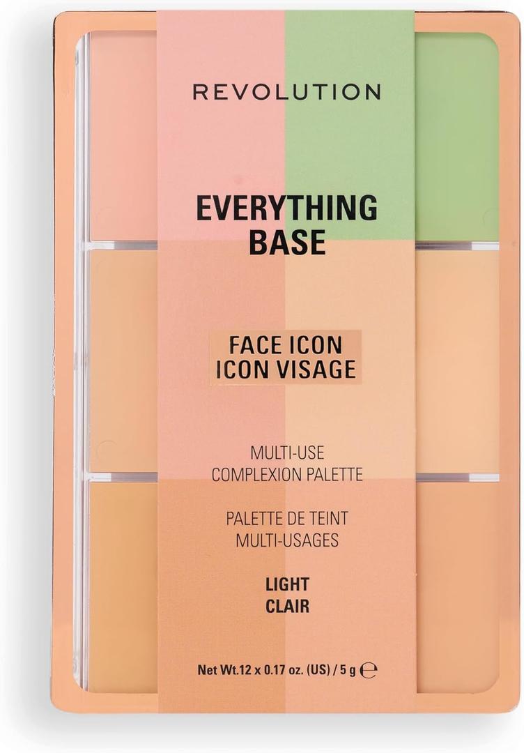 Revolution Everything Base Face Icon Complexion Palette, Multi-Use Cream Contour, Concealer, Corrector, Highlighter & Blush Kit, Vegan & Cruelty-Free, Light