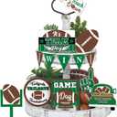 13 Pcs Football Tiered Tray Decor Wooden Football Table Centerpieces Decor Rustic Wooden Sport Game Sign for Fans Rugby Theme Party Supplies