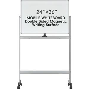 INNOVART Mobile Whiteboard 36" x 24", 360Reversible Double Sided Magnetic Dry Erase Board with Portable Rolling Stand & Lockable Wheels, Silver Aluminum Frame White Board for Classroom, Office, Home