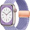 Magnetic Braided Loop Band Compatible with Apple Watch Series 11 10 46mm 9 8 7 6 5 4 42mm 44mm 45mm 49mm for Women Men, Stretchy Nylon Elastic Sport Strap for iWatch SE/Ultra 1/2/3, B-Lavender