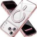 Magnetic Glitter Diamond for iPhone 13 Pro Case[Compatible with MagSafe] Sparkle Rhinestone Camera Lens Protector Plated,Crtstal Clear Slim Military Drop Shockproof Cover for Women,Pink