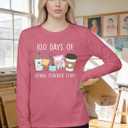 100 Days of School Shirt Teacher School Days Long Sleeve Shirts Funny 100 Days Celebration Tee Tops (Pink, L)
