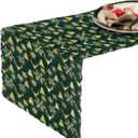 2 x Fur Table Runner,Table Runners 14x72 Inches,Snow Table Runner,Green and Gold Print Decorations for Party Birthday Friends Giving Wedding Dinning Table (Green)