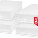 IRIS USA 27 Qt. Plastic Under Bed Storage Stackable Organizer Bin Container with Sliding Organizer Drawers, 4-Pack, Multi-Purpose for Clothes Shoes Clothing Bedding, White