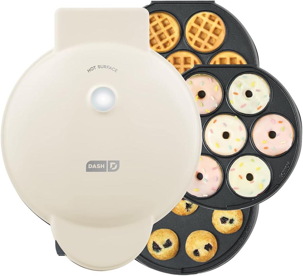 Dash MultiMaker Treat Maker System - Features Snap-and-Swap, Dishwasher Safe Plates - Makes Mini Donuts, Waffle Bites, and Mini Cupcakes - Cream