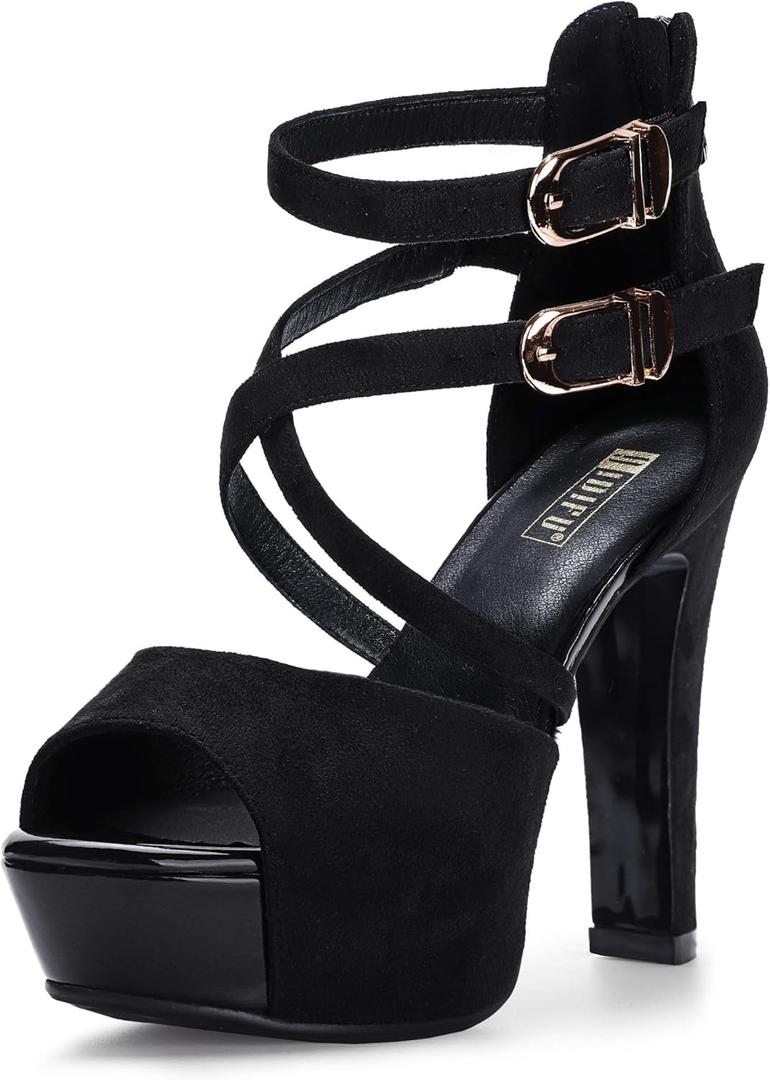 IDIFU Women's IN5 Charcy Crisscross Strappy Platform High Chunky Heels Peep Toe Pump Party Heeled Sandals(8.5 M US, Black Suede) IDIFU Women's IN5 Charcy Crisscross Strappy Platform High Chunky Heels Peep Toe Pump Party Heeled Sandals(8.5 M US, Black Suede)