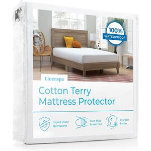 Linenspa Cotton Terry Waterproof Mattress Protector - Top Protection- Full Mattress Protector (White)