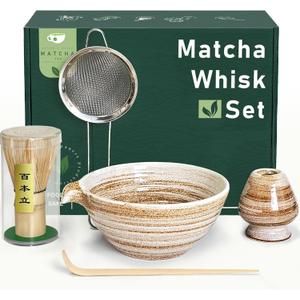 Matcha Whisk Set with Matcha Bowl, Matcha Whisk Holder Matcha Bamboo Whisks, Scoop, Sifter, Unique Gifts for Women Men Girl Friend Home Kitchen Decor Gifts for Tea Enthusiasts Christmas