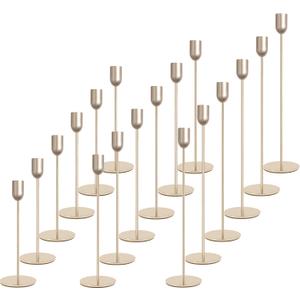 18 PCS Glod Candle Holders Set, Vintage Taper & Pillar Candle Sticks for Wedding, Dining Table, Fireplace Mantel, Elegant Home Decor, Housewarming Gift, Festive Centerpiece (Gold)