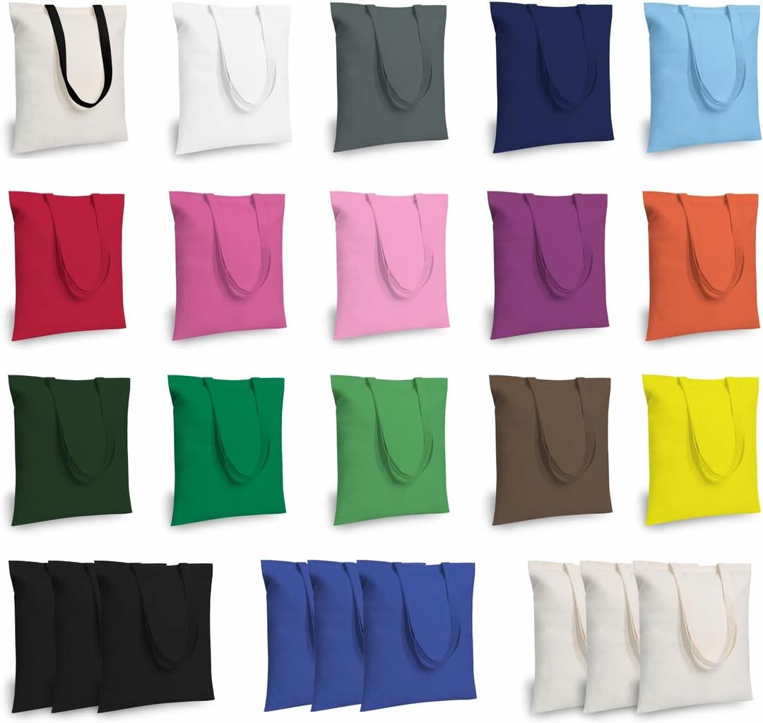 TOPDesign 24-Pack Economical 16"x15" Cotton Tote Bag, Lightweight Medium Reusable Grocery Shopping Cloth Bags, Suitable for DIY, Advertising, Promotion, Gift, Activity (Multi)