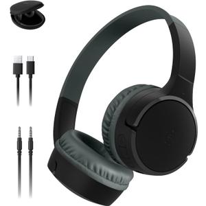 Belkin SoundForm Mini Kids Wireless Headphones w/Built-in Microphone, 30H of Playback Time, Fun Stickers, & Case - Over-Ear Headsets for Online Learning, School, iPhone, iPad, Galaxy, & More - Black