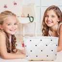 White Soft Makeup Bag, Make Up Brush Bag Pouch, Travel Cosmetic BagsCanvas Makeup Bag for Women and Girls(01White Dots)